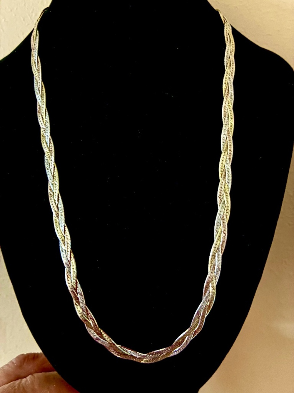 925 Italy Sterling Silver Tri-Tone Braided Chain